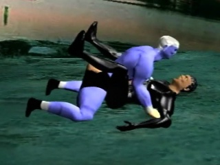 3D cartoon with a dude on his knees sucking a big knob and doing anal