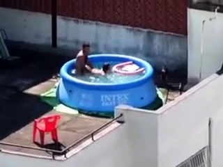 Girls watching couple fuck at pool CFNM