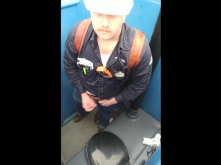 Worker Bear Jerks Off & Cum in Porty Potty at Work